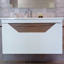 Тумба под раковину Бриклаер Брайтон 100 4627125415760 подвесная Белая матовая Дуб Кера