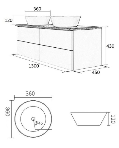 Тумба с раковиной Orange Otto 130 Ot-130TuWOOD+B08-360W подвесная Белая Ясень