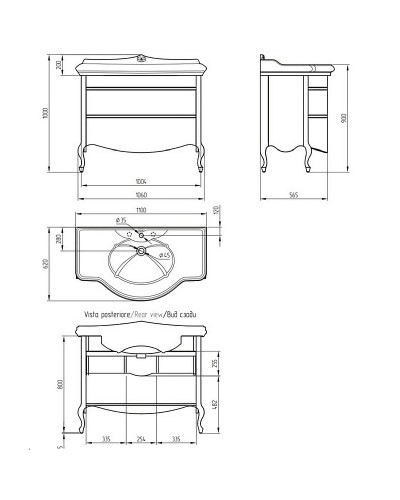 Тумба под раковину Migliore Impero 110 25961 Слоновая кость