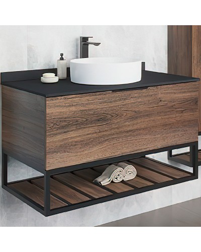 Тумба с раковиной Comforty Порто 90 00-00008927 подвесная Дуб темно-коричневый