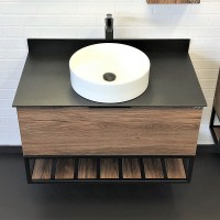 Тумба с раковиной Comforty Порто 90 00-00008927 подвесная Дуб темно-коричневый