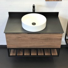 Тумба с раковиной Comforty Порто 90 00-00008927 подвесная Дуб темно-коричневый