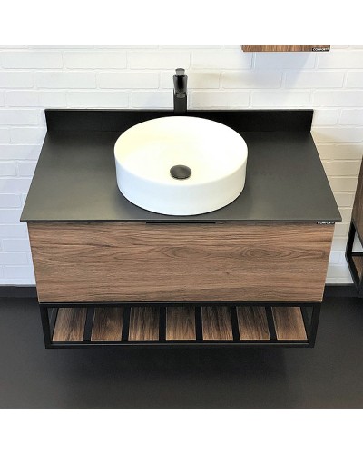 Тумба с раковиной Comforty Порто 90 00-00008927 подвесная Дуб темно-коричневый