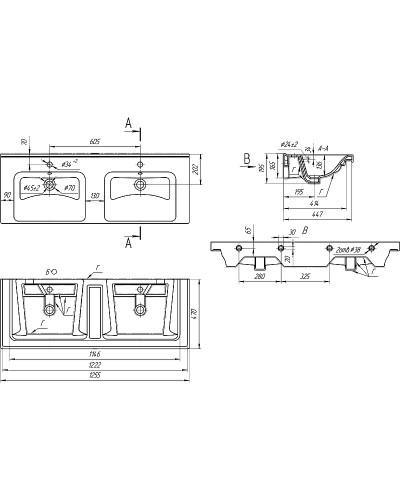 Тумба с раковинами Comforty Дуэт 125 00-00009925 подвесная Дуб натуральный