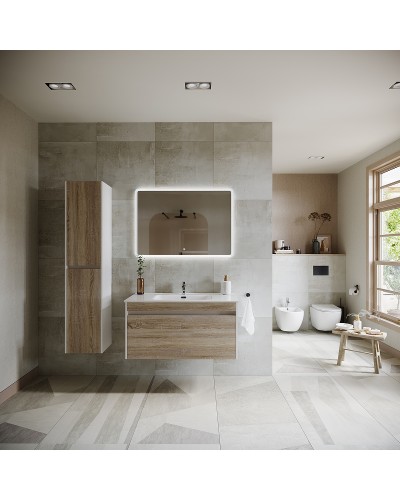 Тумба под раковину Sancos Smart 100 SM100E подвесная Дуб Бардолино Белая