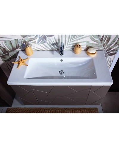 Тумба под раковину Бриклаер Кристалл 100 4627125414565 подвесная Софт Графит Ясень Анкор темный