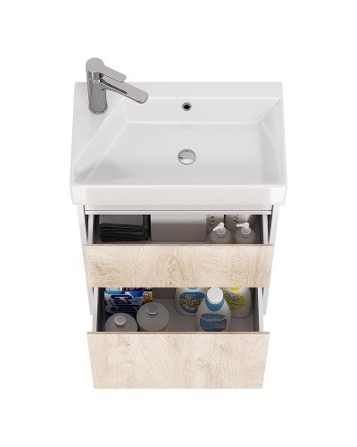 Тумба под раковину Dreja Slim 55 99.0500 подвесная Дуб кантри Белый глянец