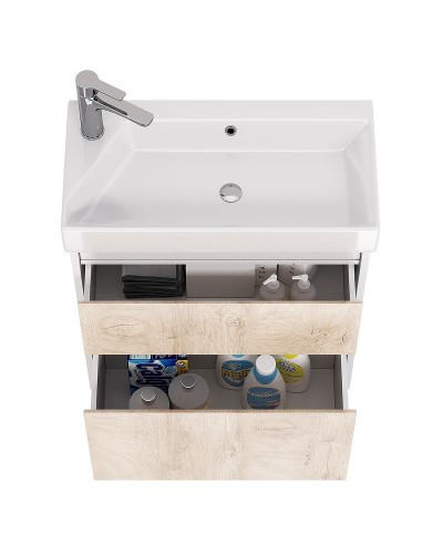 Тумба под раковину Dreja Slim 65 99.0501 подвесная Дуб кантри Белый глянец