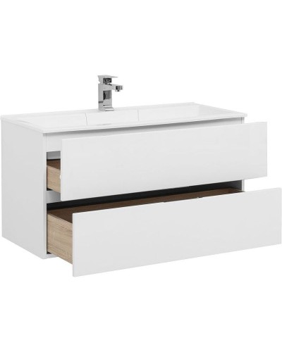 Тумба с раковиной Aquanet Алвита 100 238369 подвесная Белый глянец