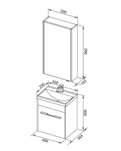 Тумба с раковиной Aquanet Августа 50 287689 подвесная Белая