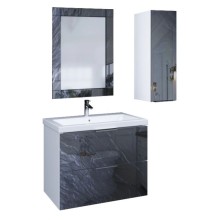 Тумба с раковиной черный дикий камень/белый глянец 74,9 см Marka One Liriya У72776