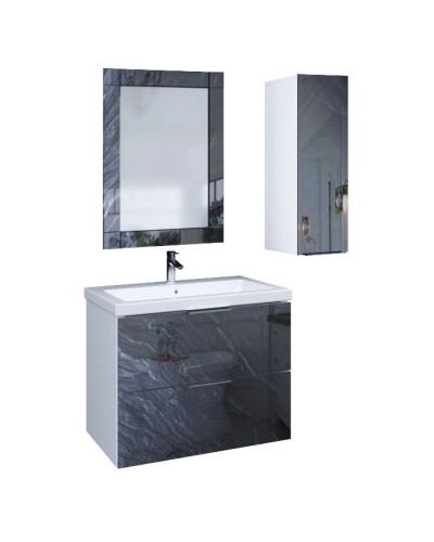 Тумба с раковиной черный дикий камень/белый глянец 74,9 см Marka One Liriya У72776