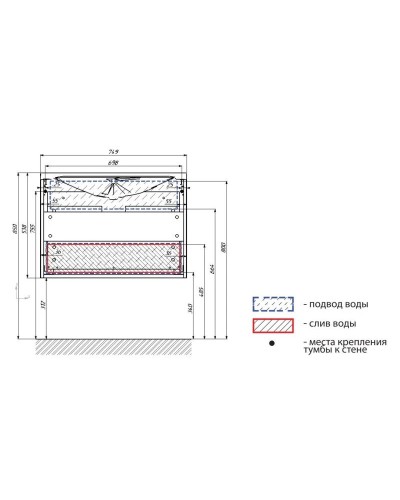 Тумба с раковиной черный дикий камень/белый глянец 74,9 см Marka One Liriya У72776