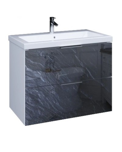 Тумба с раковиной черный дикий камень/белый глянец 74,9 см Marka One Liriya У72776