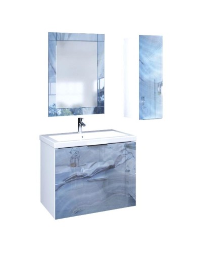 Тумба с раковиной голубой мрамор/белый глянец 74,9 см Marka One Liriya У72775