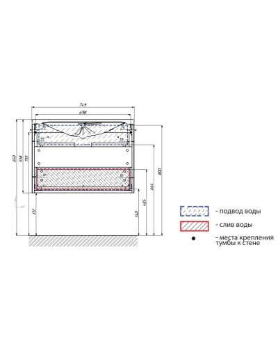Тумба с раковиной голубой мрамор/белый глянец 74,9 см Marka One Liriya У72775
