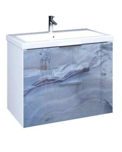 Тумба с раковиной голубой мрамор/белый глянец 74,9 см Marka One Liriya У72775