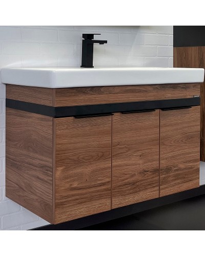 Тумба с раковиной Comforty Соло 90 00-00010979 подвесная Дуб темно-коричневый