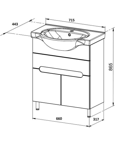 Тумба с раковиной Orange Topline-Rio 70 TR70-03E+RA Белый глянец