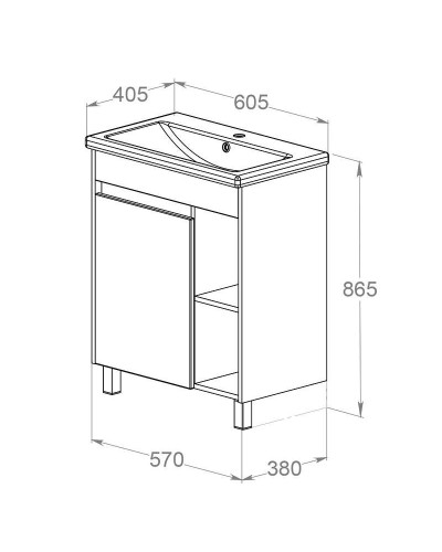 Тумба с раковиной Orange Topline-Line 60 TLIB60+RA Белый глянец Светло-серый глянец