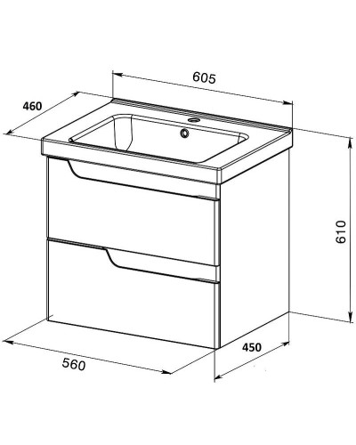 Тумба с раковиной Orange Topline-Milano 60 TP-M60-02+RA подвесная Белый глянец