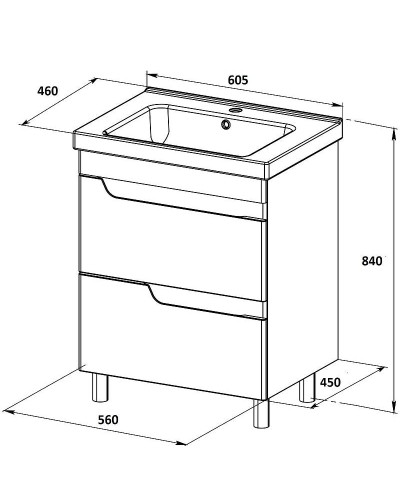 Тумба с раковиной Orange Topline-Milano 60 TM60-02+RA Белый глянец