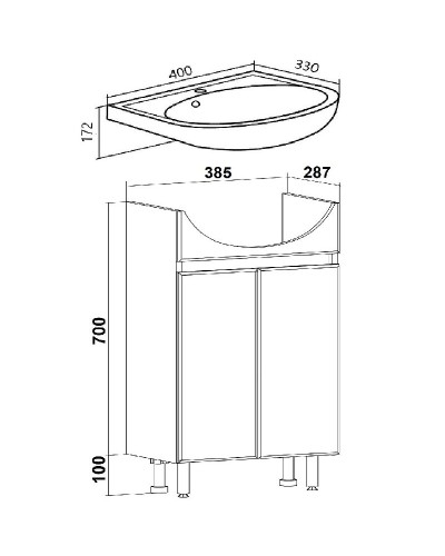 Тумба под раковину Runo Лада 40 00-00001195 Графит