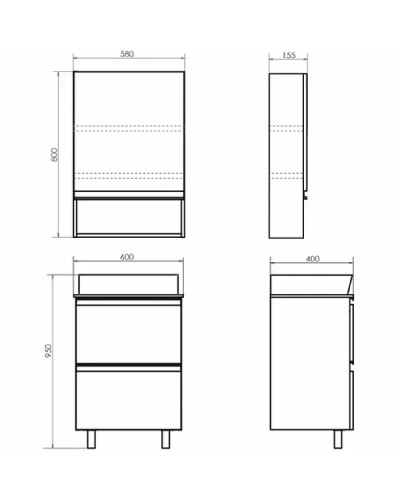 Тумба с раковиной Comforty Эдинбург 60Н 00-00004763 Бетон светлый