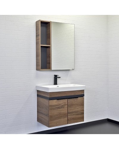 Тумба с раковиной Comforty Соло 70 00-00010978 подвесная Дуб темно-коричневый