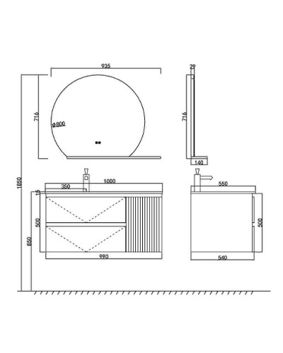 Тумба с раковиной Orans BC-2055-1000L 100 2055100L подвесная Темно-серая