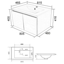 Тумба с раковиной Orange Квадро 80 KV-80TUW+Ra подвесная Белый глянец
