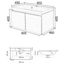 Тумба с раковиной Orange Квадро 80 KV-80TUW+Racl подвесная Белый глянец