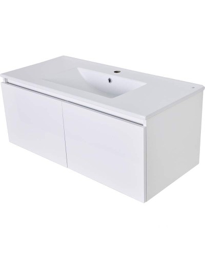 Тумба с раковиной Orange Квадро 100 KV-100TUW+Ra подвесная Белый глянец
