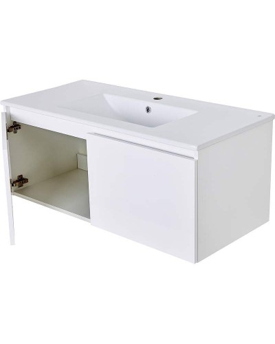 Тумба с раковиной Orange Квадро 100 KV-100TUW+Ra подвесная Белый глянец