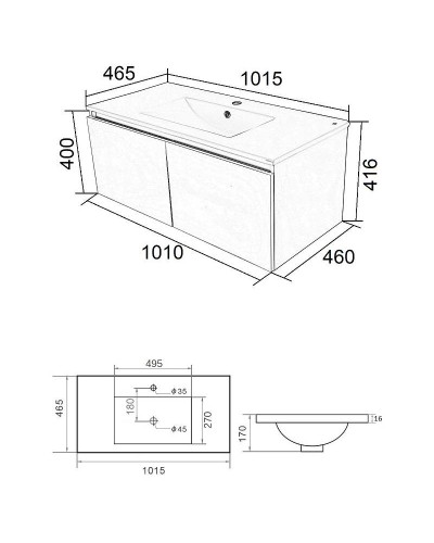 Тумба с раковиной Orange Квадро 100 KV-100TUW+Ra подвесная Белый глянец