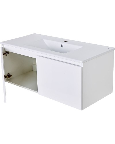 Тумба с раковиной Orange Квадро 100 KV-100TUW+Racl подвесная Белый глянец