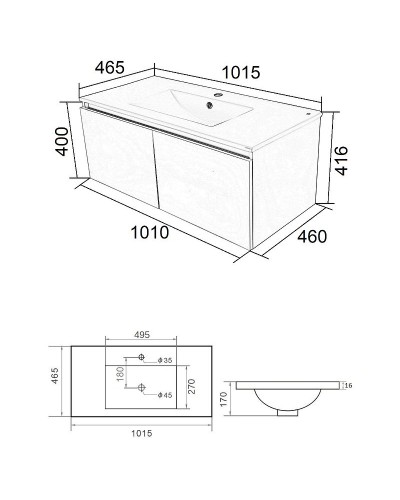 Тумба с раковиной Orange Квадро 100 KV-100TUW+Racl подвесная Белый глянец