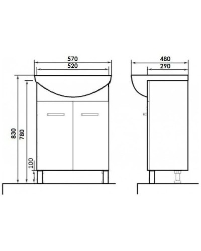 Тумба с раковиной белый глянец 57 см Orange Стиль St-55TU+RA