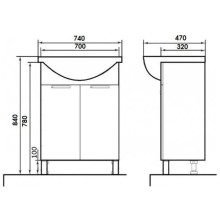 Тумба с раковиной белый глянец 74 см Orange Глория Gl-75TU+RA