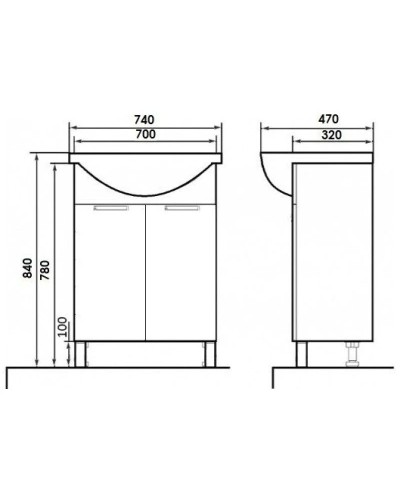 Тумба с раковиной белый глянец 74 см Orange Глория Gl-75TU+RA