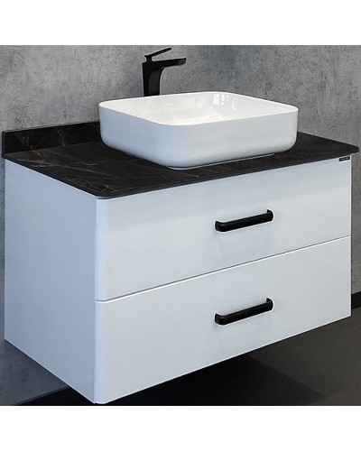 Тумба с раковиной Comforty Амстердам 95 00-00014001 подвесная Белая глянцевая Калакатта Блэк