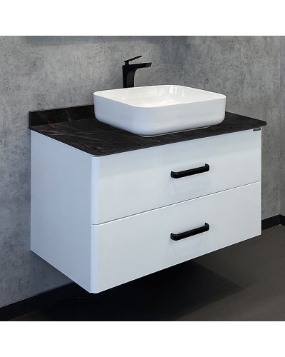 Тумба с раковиной Comforty Амстердам 95 00-00014001 подвесная Белая глянцевая Калакатта Блэк