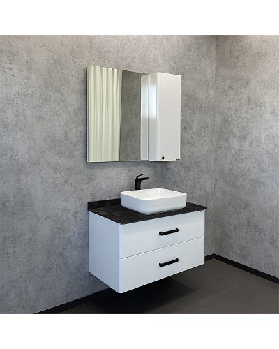 Тумба с раковиной Comforty Амстердам 95 00-00014001 подвесная Белая глянцевая Калакатта Блэк