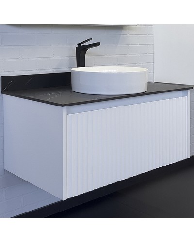 Тумба с раковиной Comforty Марсель 90 00-00013797 подвесная Белая матовая Калакатта Блэк