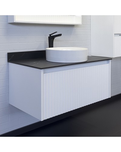 Тумба с раковиной Comforty Марсель 90 00-00013797 подвесная Белая матовая Калакатта Блэк