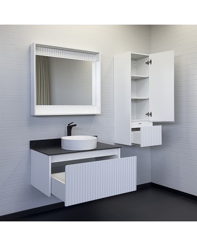 Тумба с раковиной Comforty Марсель 90 00-00013797 подвесная Белая матовая Калакатта Блэк