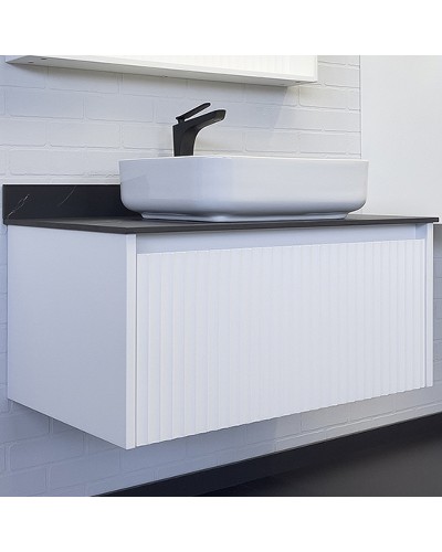 Тумба с раковиной Comforty Марсель 90 00-00013795 подвесная Белая матовая Калакатта Блэк