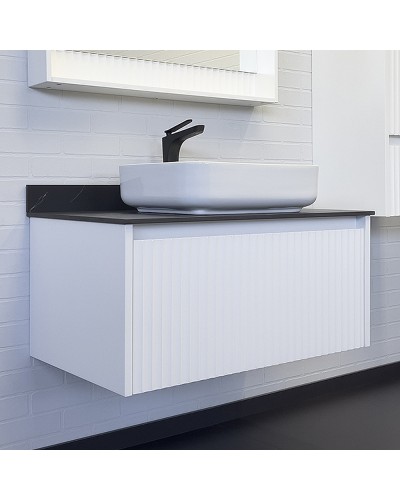 Тумба с раковиной Comforty Марсель 90 00-00013795 подвесная Белая матовая Калакатта Блэк