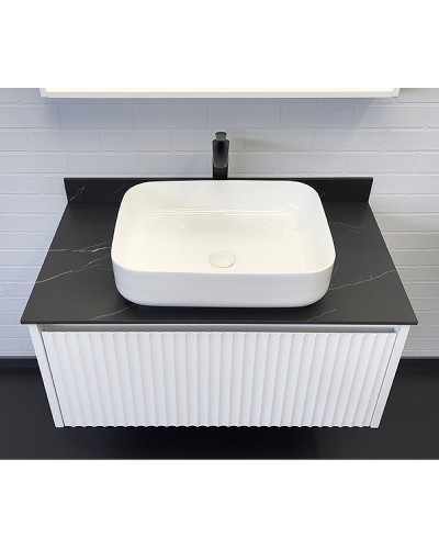 Тумба с раковиной Comforty Марсель 90 00-00013795 подвесная Белая матовая Калакатта Блэк