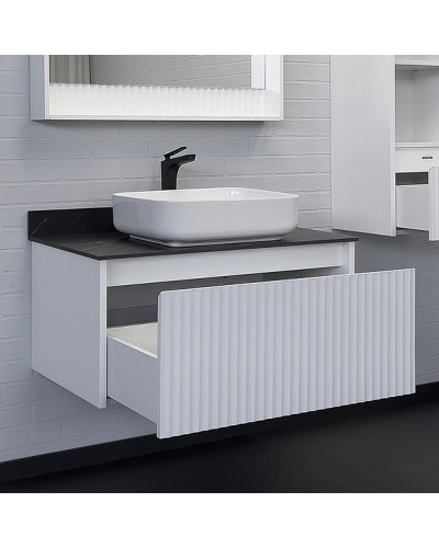 Тумба с раковиной Comforty Марсель 90 00-00013795 подвесная Белая матовая Калакатта Блэк